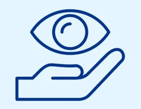 Symbol einer offenen Hand, die ein Augensymbol stützt