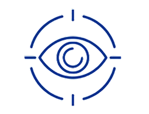 Augensymbol umgeben von segmentierten Kreislinien, die einen Fokus- oder Zielrahmen darstellen