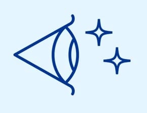 Abstraktes Symbol, das ein Auge mit zwei Glanzlichtern rechts darstellt
