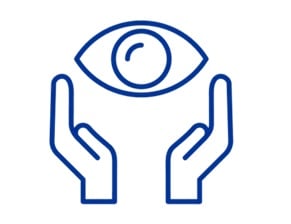 Symbol von Händen, die ein Auge stützen
