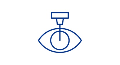 Augensymbol mit einem Laser- oder Behandlungsgerät über der Pupille