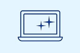 Symbol eines Laptops mit Funkelzeichen auf dem Bildschirm