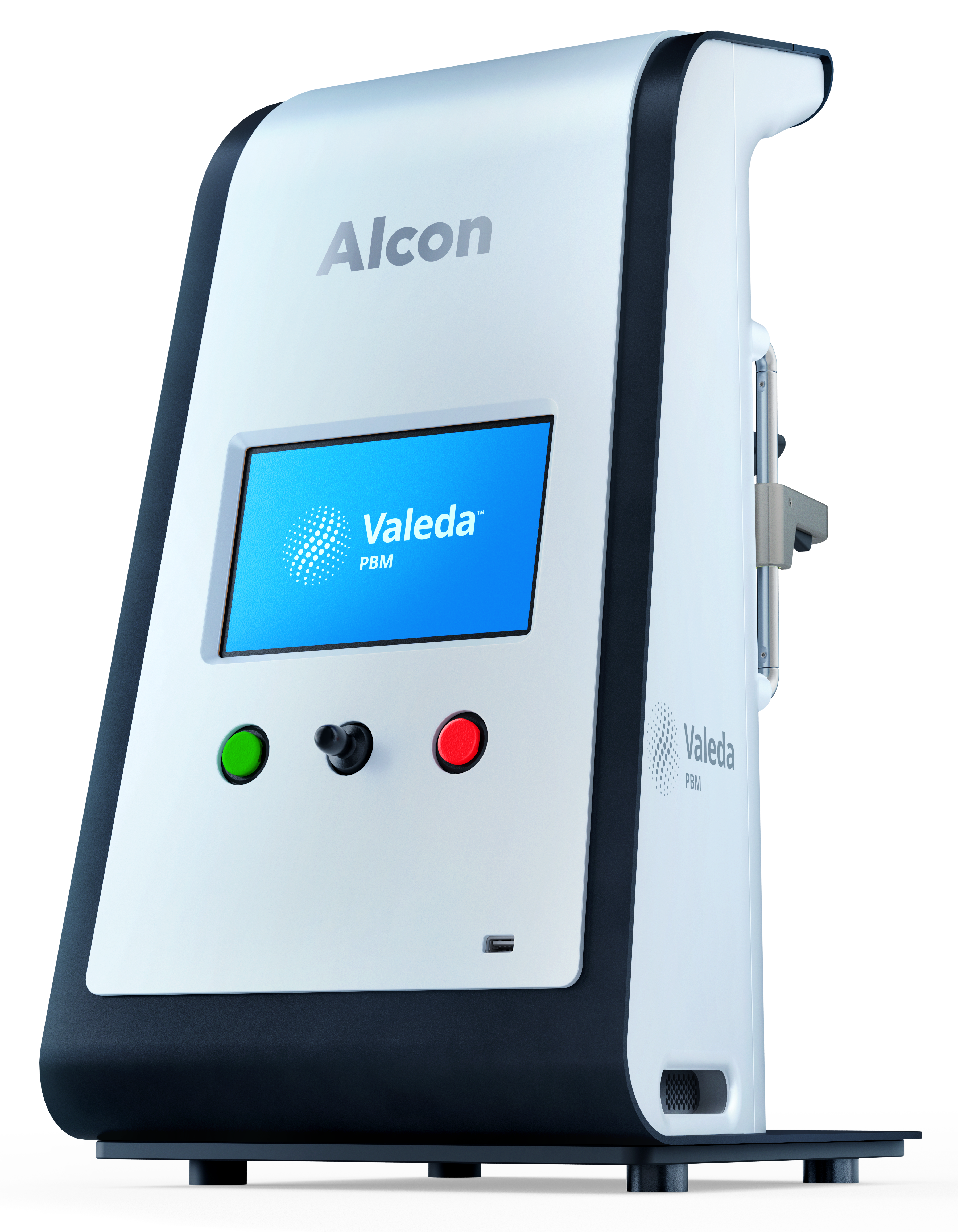 Valeda PBM-Gerät von Alcon mit blauem Display und Bedienelementen auf der Vorderseite.