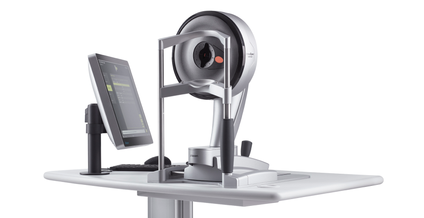 Eine Nahaufnahme des Alcon Wavelight® InnovEyes Sightmap-Geräts aus dem Seitenwinkel.