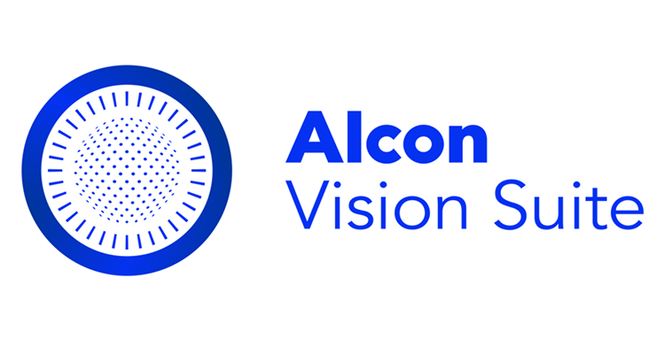 Logo der Alcon Vision Suite mit blauem kreisförmigem Symbol und dem Schriftzug ‚Alcon Vision Suite‘ in blauer Schrift.