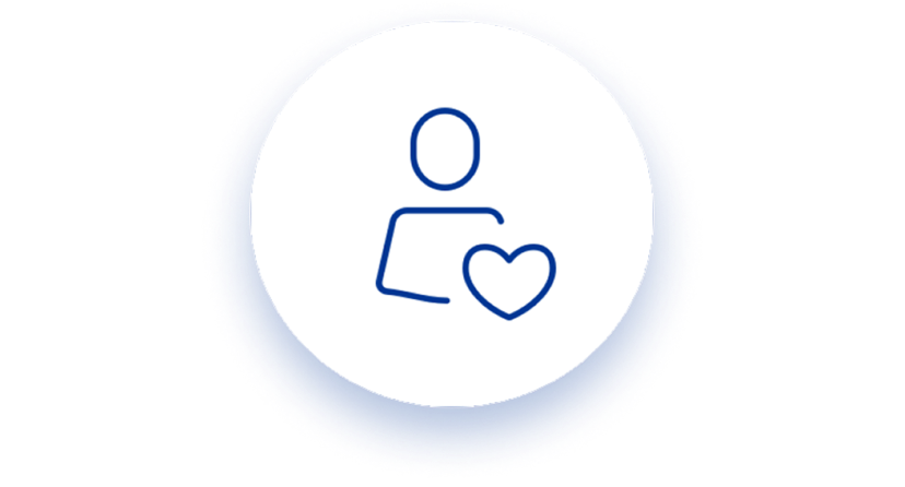 Icon of a person holding a heart, symbolizing care or customer satisfaction