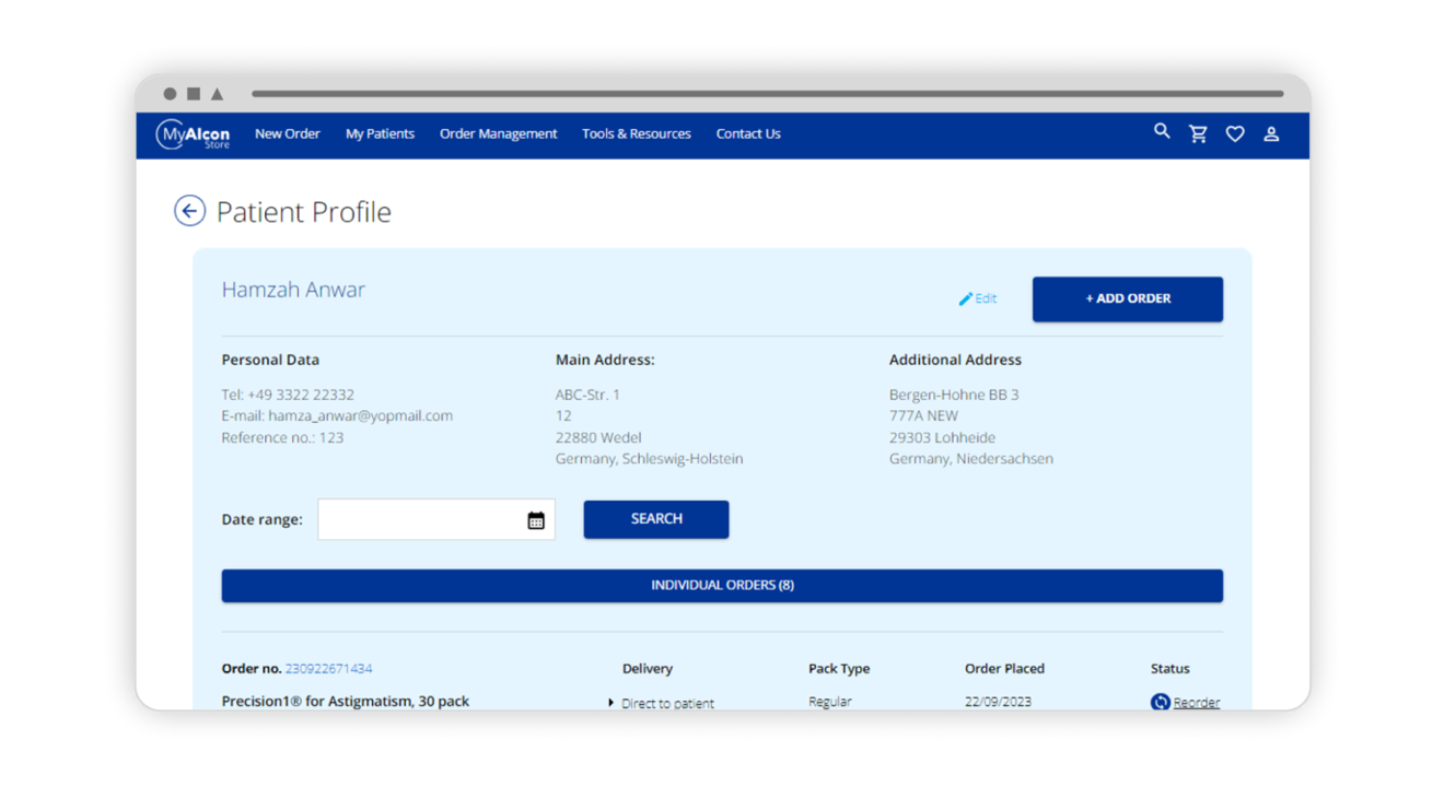 Screenshot of the MARLÖ customer profile