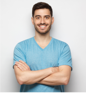 Smiling man in the blue t-shirt
