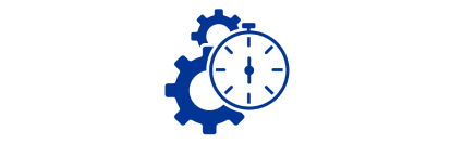 Icono azul de dos engranajes y un cronómetro.
