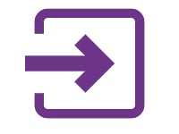 Icono morado oscuro de un cuadrado parcialmente abierto. Una flecha morada entra en el cuadrado desde la abertura de la izquierda y apunta a la derecha.