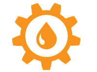 Icono naranja de un engranaje con una gota de agua en el centro del engranaje.