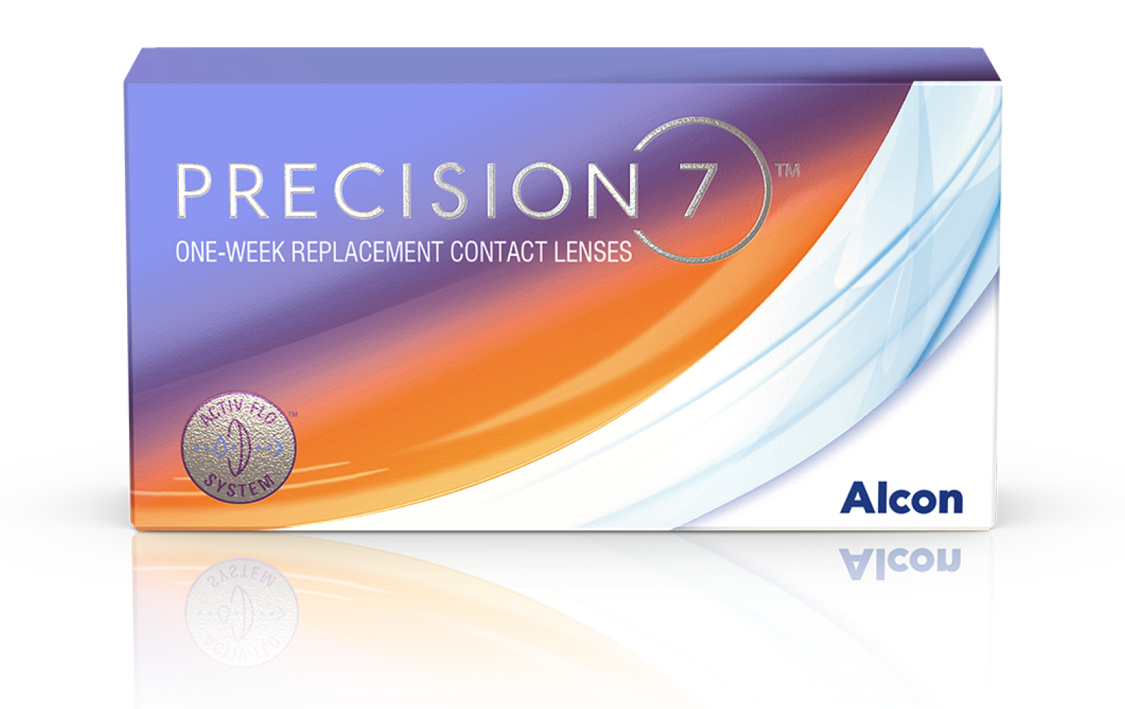 Caja de lentes de contacto semanales PRECISION7 de Alcon con el sistema ACTIV-FLO