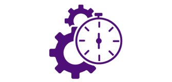 Une icône violette représentant un chronomètre avec deux engrenages derrière lui.