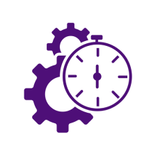 Une icône violette représentant un chronomètre avec deux engrenages derrière lui.