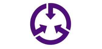 Un logo violet représentant un cercle avec trois flèches pointant vers l'intérieur.
