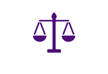 Un logo violet représentant une balance.