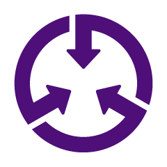 Une icône violet foncé représentant un cercle composé de trois flèches pointant vers l'intérieur.