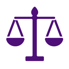 Une icône violet foncé représentant une balance