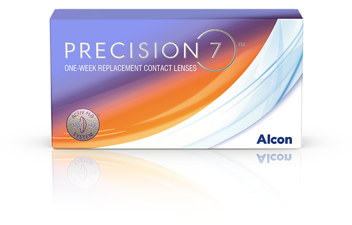 Boîte de lentilles cornéennes hebdomadaires PRECISION7 d’Alcon avec le système ACTIV-FLO