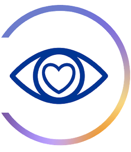 Graphique d’un œil avec un cœur au centre, représentant la santé oculaire et le confort
