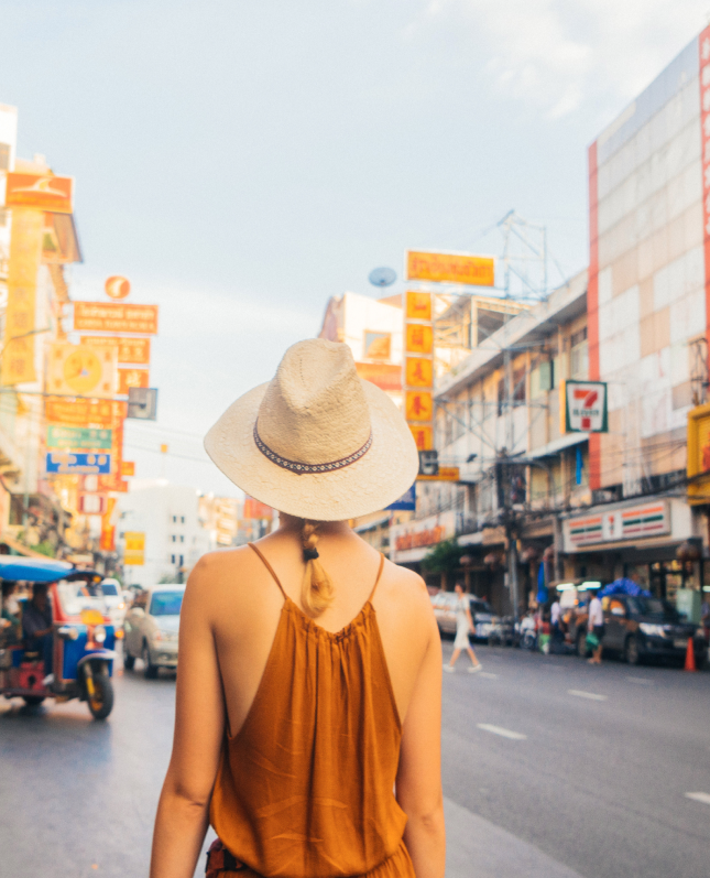 Woman in hat in the city