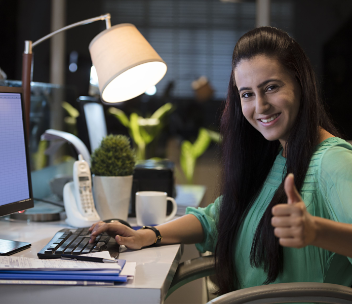 woman smiling in office