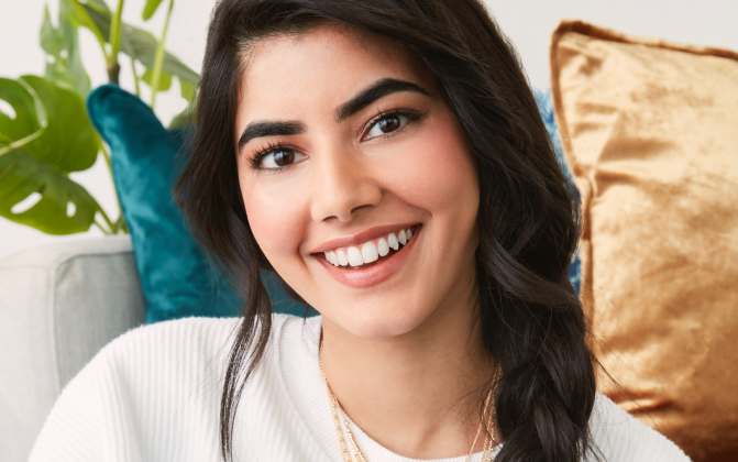 Woman wearing contact lenses and smiling