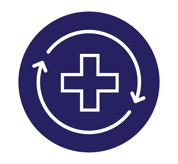 Medical cross with circular arrows icon