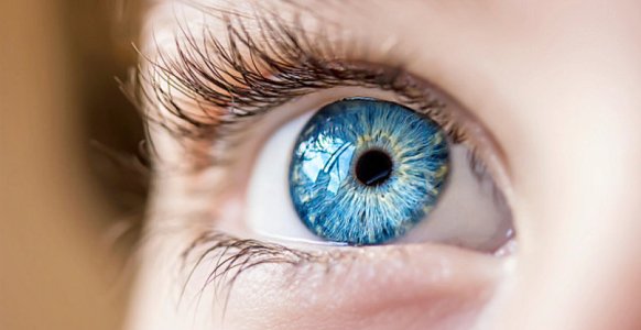 Extreme close-up of an eye with visible eyelashes, showcasing fine details of the eye structure and surrounding skin.
