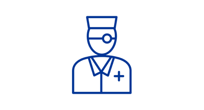 A blue icon of a surgeon.