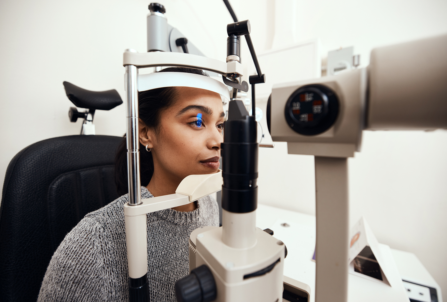 A woman during an eye examination