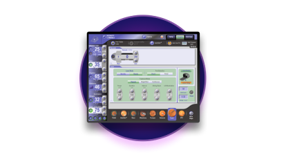 Close up of the PUREPOINT Laser parameters on the CONSTELLATION Vision System screen in front of a purple circle.