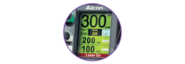 Close up of the PUREPOINT Laser System’s settings screen.