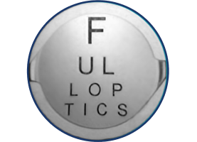 Close-up image of the Clareon IOL with letters behind it, showing the full use of the 6 mm aspheric optic.