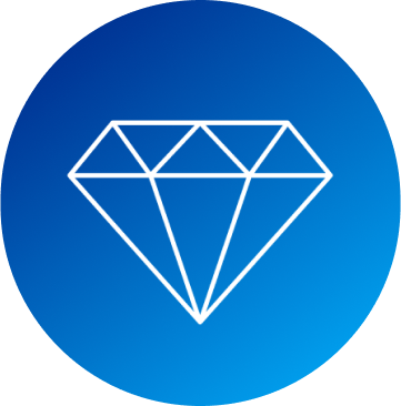 An icon of a diamond appearing over a blue background.
