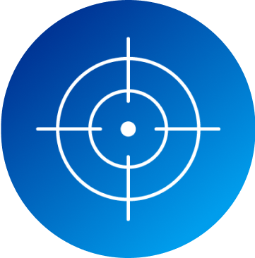An icon of white crosshairs appearing over a blue background.