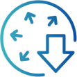An icon featuring a circular arrow with multiple directional indicators pointing towards a downward-facing arrow at the center