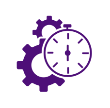 Un'icona viola che mostra un cronometro con 2 ingranaggi alle spalle