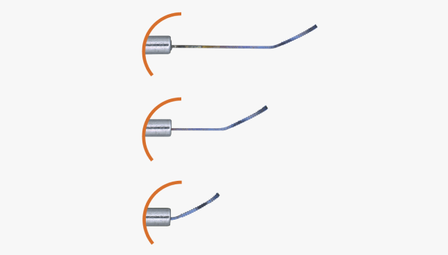 Close up of the FINESSE Flex Loop retractable tip adjusted into different loop lengths.