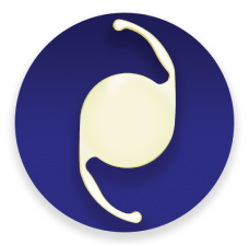 Illustrazione di una IOL AcrySof IQ su un cerchio blu