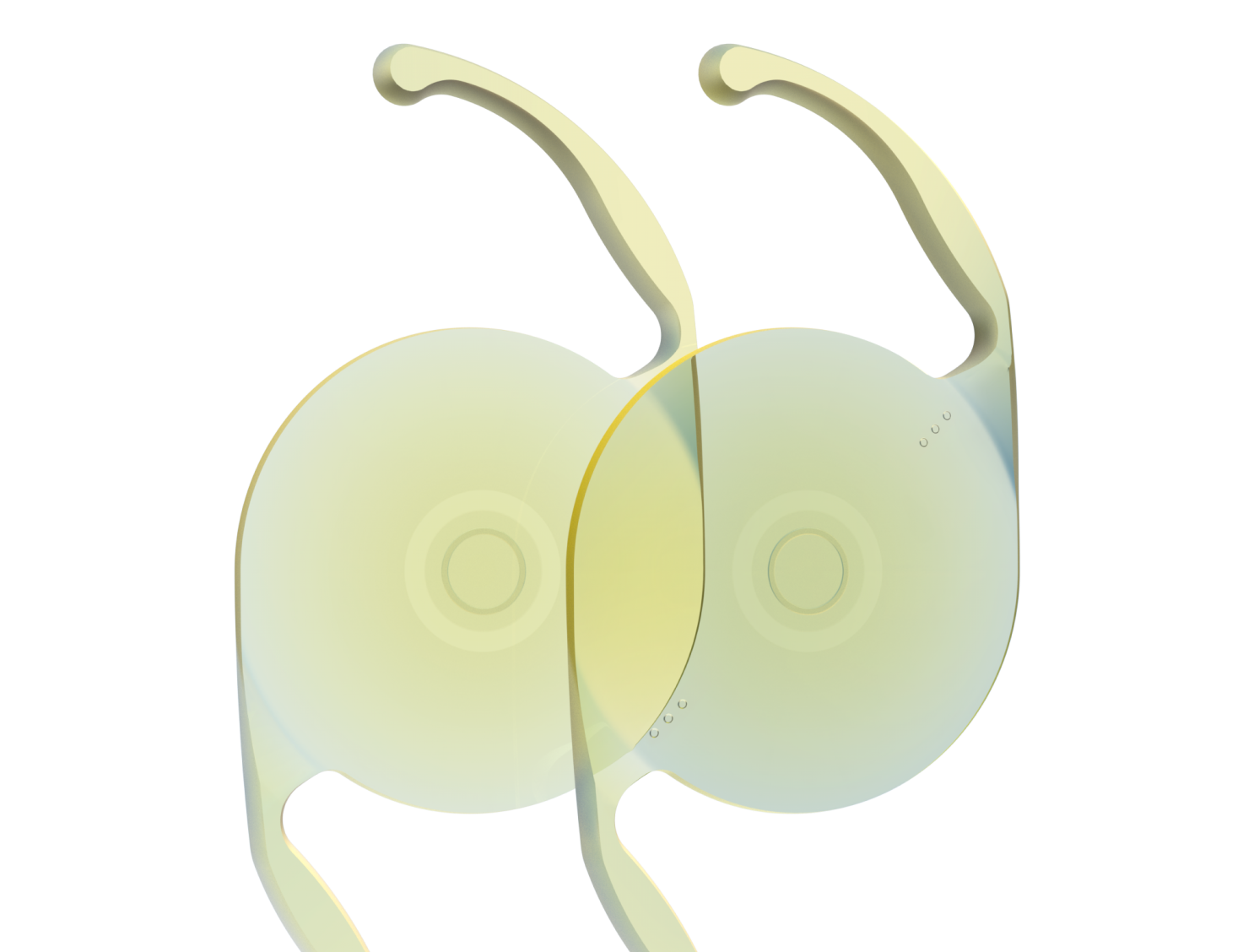 Immagine di una Clareon® Vivity® IOL e una Clareon® Vivity® Toric IOL sovrapposte, che evidenzia il design e le caratteristiche ottiche delle lenti