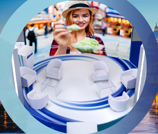 Image of a woman with ice cream and alcon booth