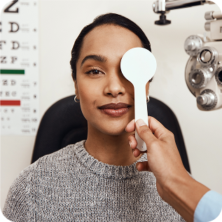 A woman during an eye exam
