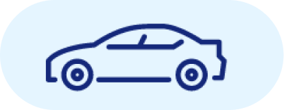 Icona blu di un'auto su sfondo blu chiaro.