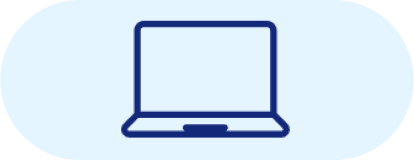 Icona blu che mostra un computer portatile aperto su uno sfondo blu chiaro.