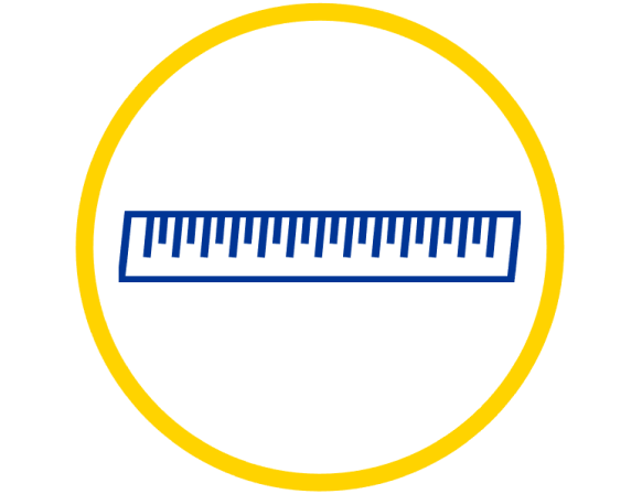 Icona con un righello blu all’interno di un cerchio con bordo giallo.