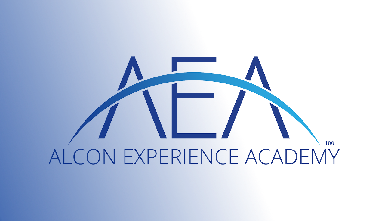 Logo Alcon Experience Academy su sfondo bianco