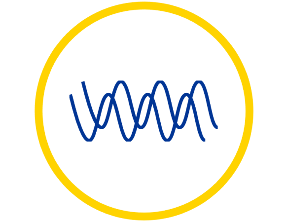 Icona con una linea ondulata blu all’interno di un cerchio con bordo giallo.