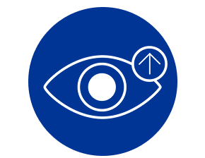 Icona con un occhio stilizzato e una freccia verso l’alto in un cerchio nell’angolo superiore destro.