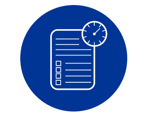 Icona con un foglio di carta con righe e caselle di spunta e un orologio nell’angolo in alto a destra.